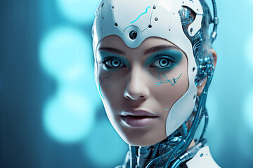 Portrait of a woman robot and new technologies.