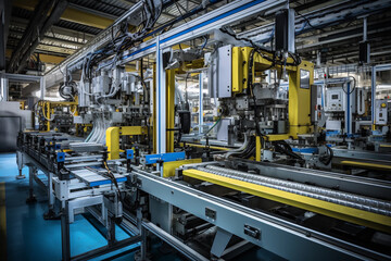 Fototapeta premium Work in production. Automatic robotic line at the factory.