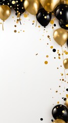 Elegant Gold Confetti and Balloon Border on White Background