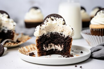 a cookies and cream cupcake with cookie crumb topping