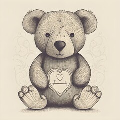 teddy bear with heart drawing style