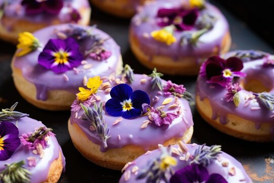 donuts decorated with edible flowers