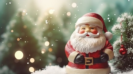 Cute Santa Claus Christmas isolated glitter blur forest background.AI generated