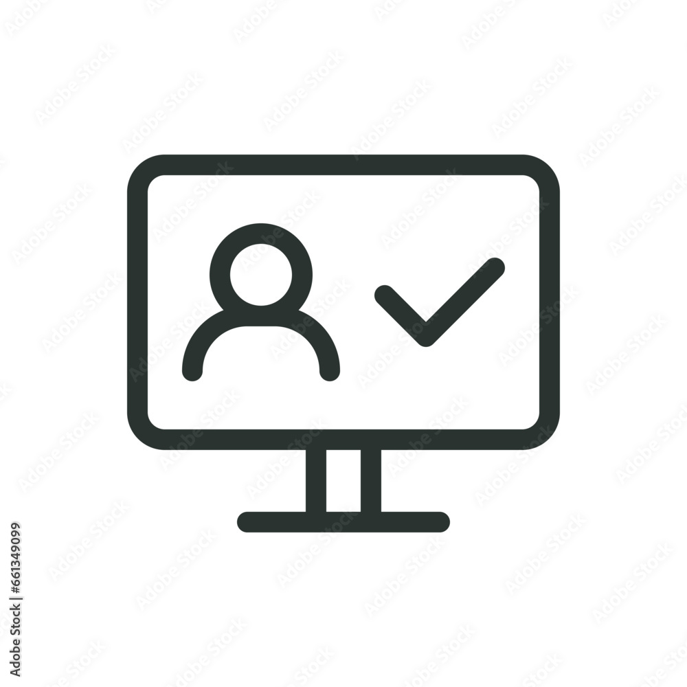 Poster access control software isolated icon, face recognition on screen monitor vector icon with editable 