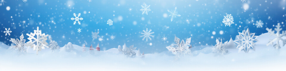 Christmas blue background with snow. AI Generative