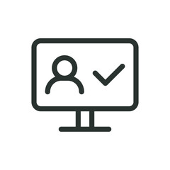 Access control software isolated icon, face recognition on screen monitor vector icon with editable stroke