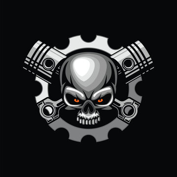 recommend clip art: Human skull Head with crossed car piston vector Illustration