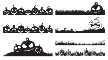 Grunge Halloween Pumpkins Border, Halloween Silhouette, Spooky Halloween Pumpkins