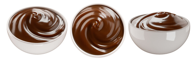 Chocolate or cocoa cream in bowl. isolated  background. 3d illustration. 
