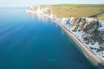 Most Beautiful High Angle Footage of British Landscape and Sea View of Durdle Door Beach of England...