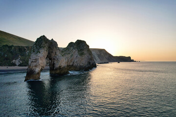 Most Beautiful High Angle Footage of British Landscape and Sea View of Durdle Door Beach of England...