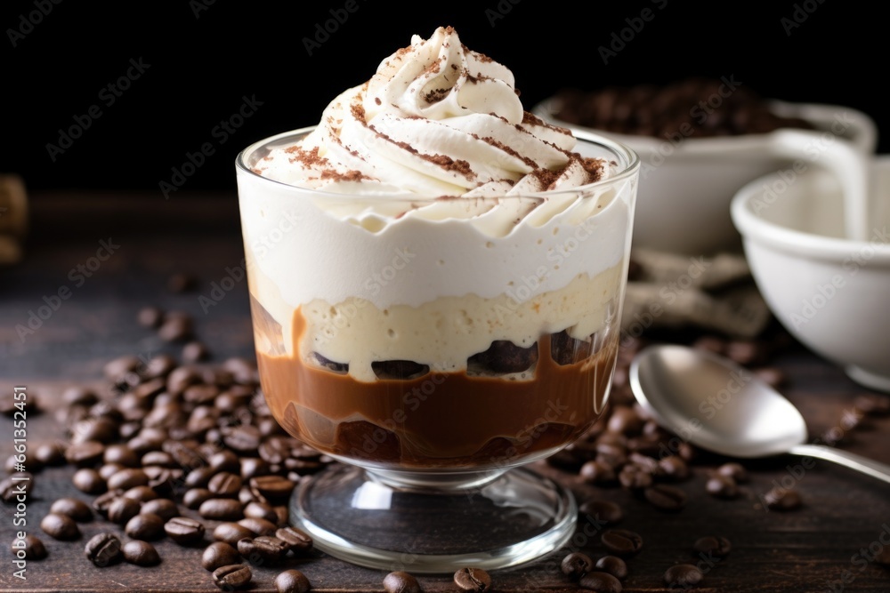 Wall mural coffee mousse with a layer of whipped cream in a clear cup - Wall murals