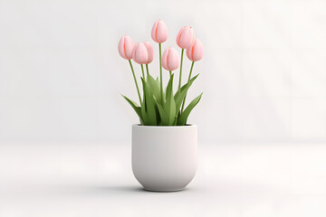 Tulips in a pot 3d rendering style