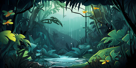 Nature background of rainy jungle