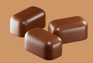Chocolate bar with caramel filling. Isolated on background. 3d illustration.