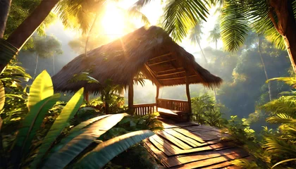 Foto op Plexiglas wooden hut in the jungle © Raiyah