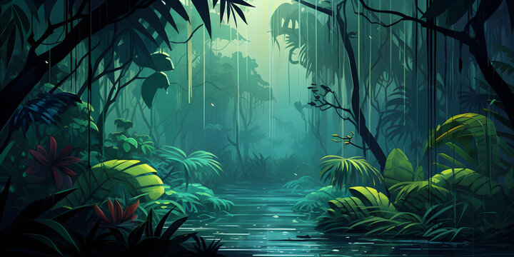 Nature background of rainy jungle