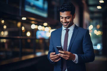 Young businessman using smartphone at office.