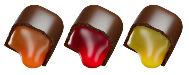 Set of Luxury Chocolate bar with assortment filling. Isolated on background. 3d illustration