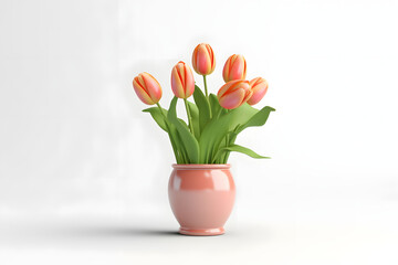 Tulips in a pot 3d rendering style