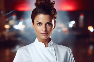 Fototapeta premium Young and confident female chef in uniform.