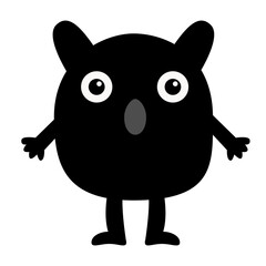 Kawaii monster. Happy Halloween. Cute smiling face head with ears. Black silhouette monsters. Cartoon funny kids boo baby character. T-shirt design. Flat design. White background.