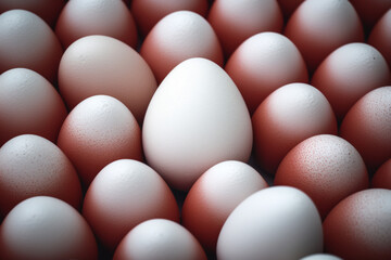 Fresh white eggs on red egg case