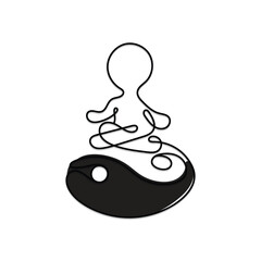 Line art vector of a man with ying yang sign.