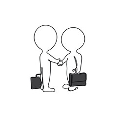 business people shaking hands. Line art character concept of two men finalizing their business deal. Corporate dealings concept.