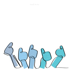 Line art character concept of Thumbs up signaling. All is well and approved.