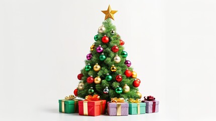 Obraz na płótnie Canvas Merry Christmas, Green christmas tree and gift, Generative ai.
