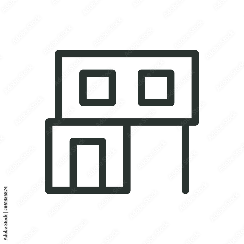 Poster modular shipping container house isolated icon, two-story modular home vector icon with editable str