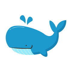 Vector cute blue whale cartoon icon illustration