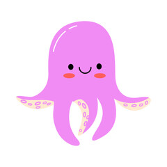 Vector pink octopus in cartoon design