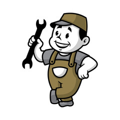 handyman holding a double wrench.