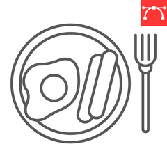 Breakfast line icon, fried egg and sausages, english breakfast vector icon, vector graphics, editable stroke outline sign, eps 10.