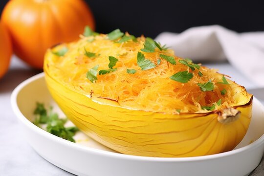 baked spaghetti squash with its strands visible