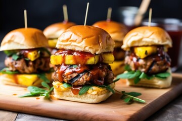 bbq pork sliders with grilled pineapple and spicy sauce dripping