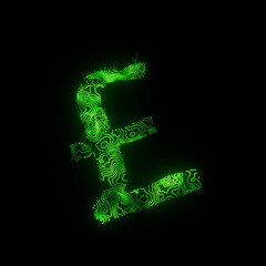Pound Sterling Currency Abstract Topography Neon Hologram Contour Lines Terrain 3D Illustration Render