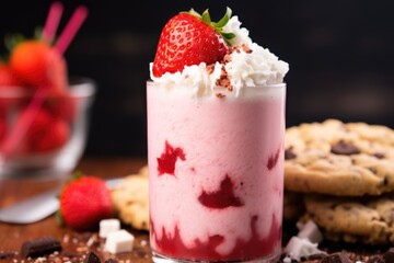 strawberry shake with crumbling cookie garnish