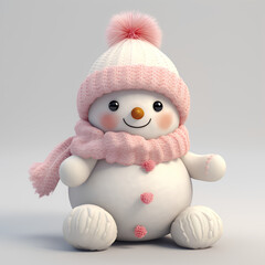 Illustration of a cute snowman knitting style in winter in soft pastel colors