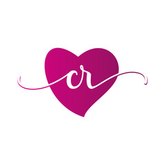 Letter CR Logo Design with Heart Icons, Love or Valentine Logo Concept