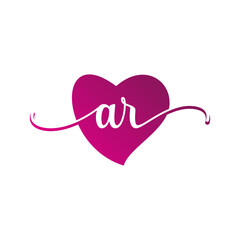 Letter AR Logo Design with Heart Icons, Love or Valentine Logo Concept