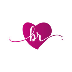 Letter BR Logo Design with Heart Icons, Love or Valentine Logo Concept