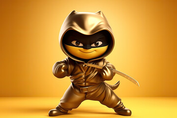 Petfluencers - The Cat Takes Ninja Stance, Fulfilling a Long-Held Dream on Golden Background