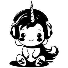 Cute Unicorn Outline Vecter Illustration