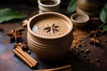 Obraz na płótnie Canvas vegan chai in a clay cup