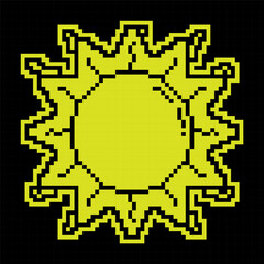 Obraz premium Pixel silhouette icon. Sun. Star of planet earth. Astronomy, observation of sun activity and weather. Simple black and yellow vector