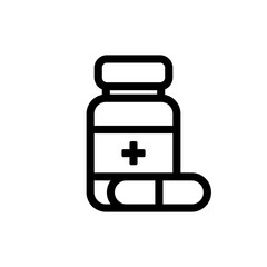 Medicine Capsule Bottle -  Line Icon - Vector : Medical Theme, Pharmaceutical Theme, Healthcare Theme, Infographics and Other Graphic Related Assets.