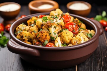 roasted cauliflower bites served in a ceramic bowl